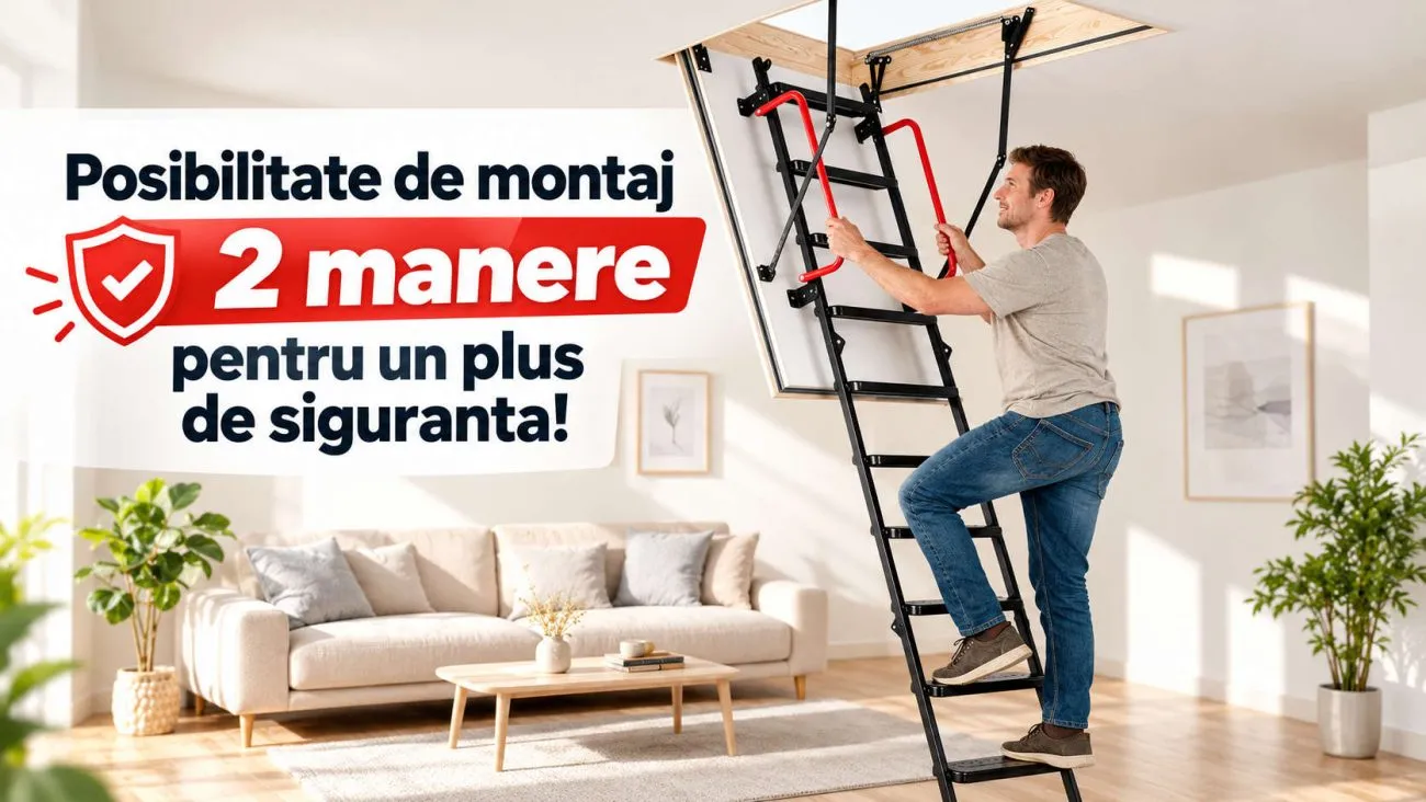 Scara de pod cu doua manere de sustinere pentru mai multa siguranta